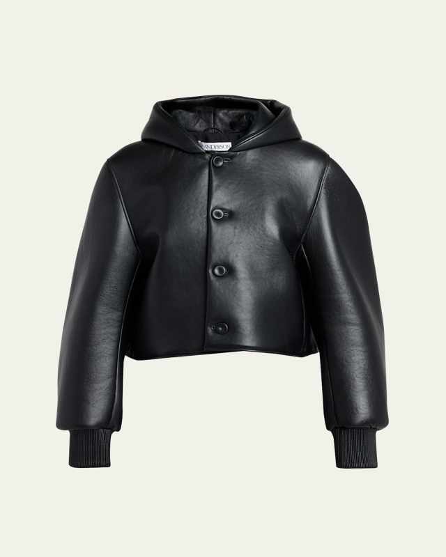 Crop Hooded Leather Jacket